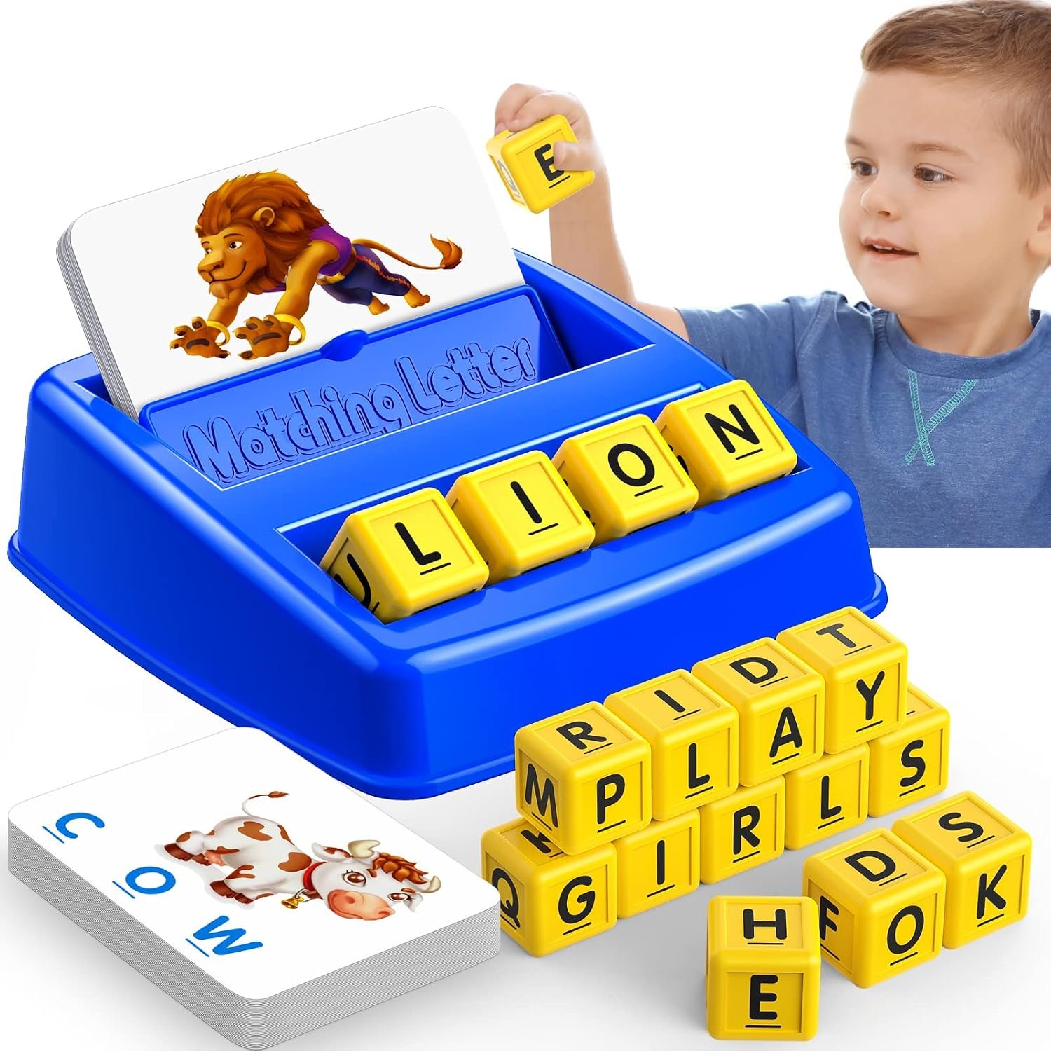 Learning Games for Kids Ages 3-8, Matching Letter Game for Kids Toys Ages 3-8 Educational Toys for 3-8 Year Olds Boys Girls Birthday Party Easter Gifts for 3-8 Year Olds Boys Girls Blue