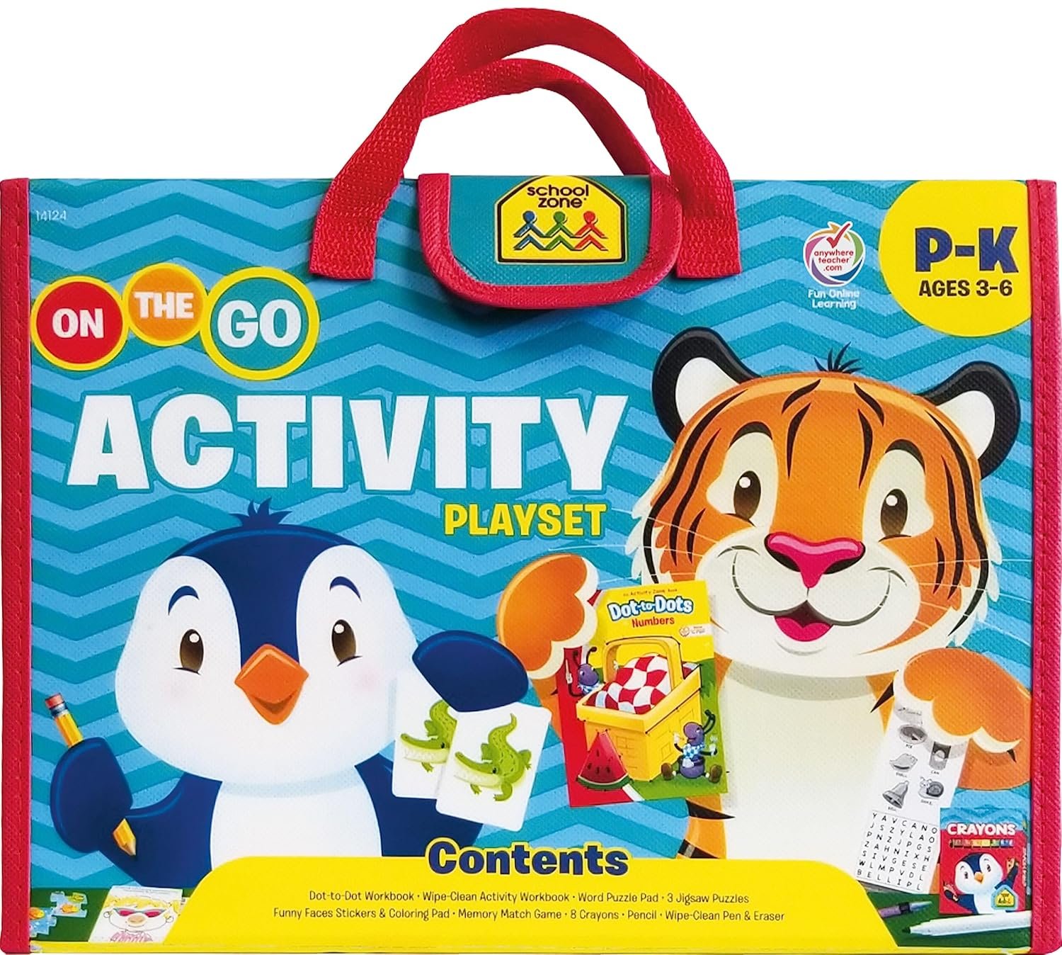 School Zone On The Go Activity Learning Playset: Pre-K, Preschool, Kindergarten, Workbooks, Flash Cards, Cut & Paste, Tracing, Mazes, Search & Find, Carrying Case, Pencil & Wipe-Clean Marker
